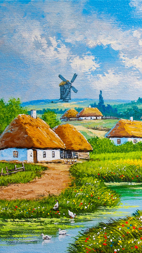 Rural Countryside Farmland Oil Painting screenshot