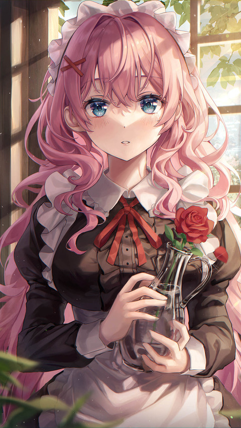 3d Illustration of Girl with Long Pink Hair in Maid Costume screenshot