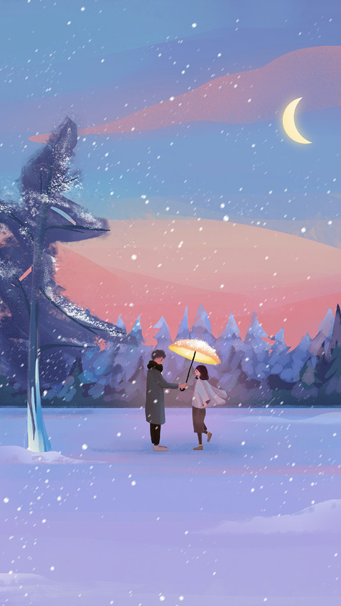 A Couple Under Umbrella Standing in The Snow screenshot