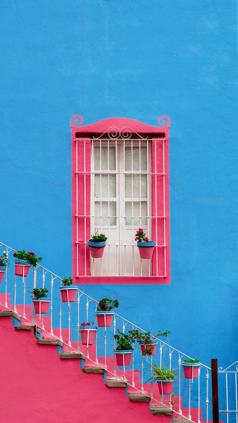 Mexican Classic Window and stairs, pink and blue colors screenshot
