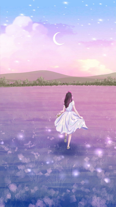 Beautiful Girl With Flowers in The Moonlight screenshot