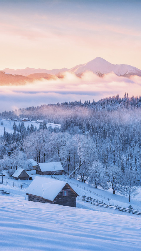 Beautiful Village and Mountian in snow screenshot
