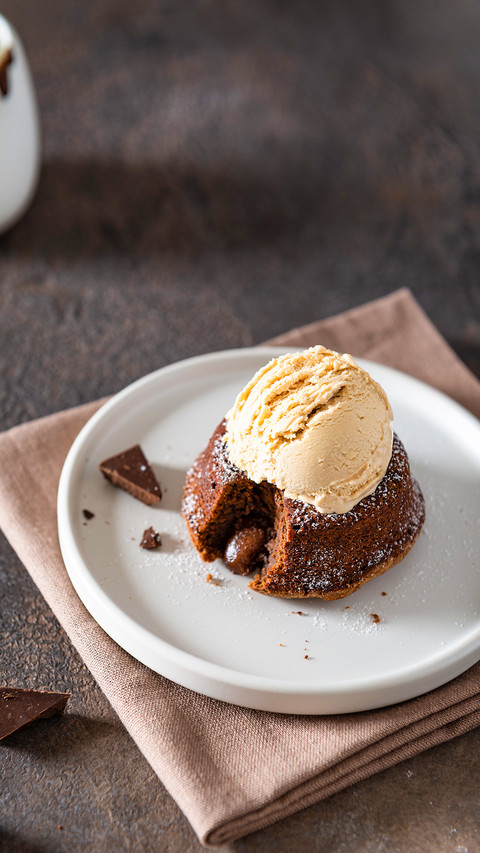 Chocolate lava cake with liquid centre and ice cream screenshot