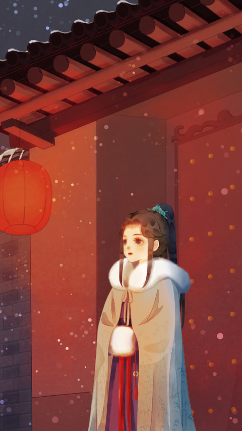 Girl Watching Snow Falling Under The Eaves screenshot