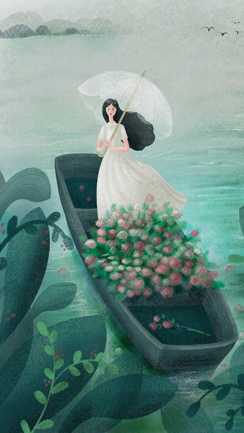 Girl With Umbrella Standing on The Boat screenshot