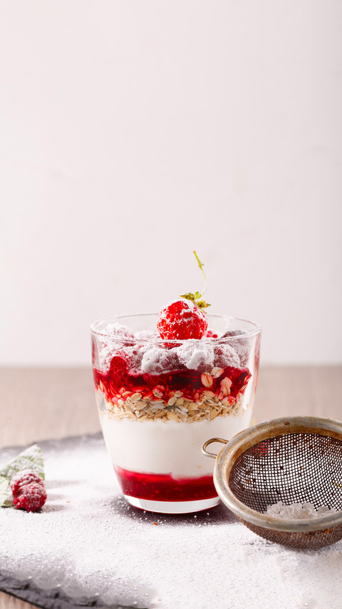 Delicious dessert of fresh raspberries and strawberries screenshot