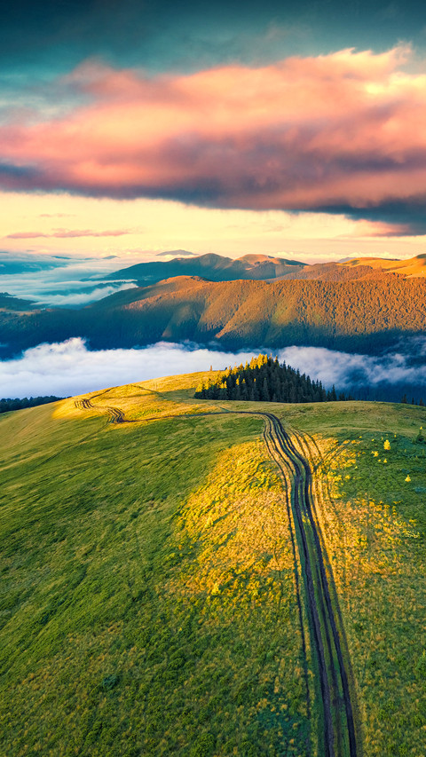 Morning view of Brailka valley and old country road screenshot