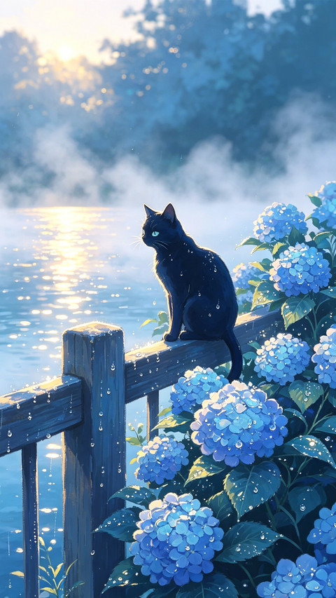 绣球花下 猫与月光 screenshot