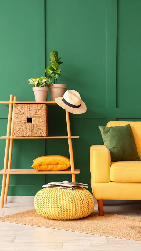 Interior of stylish living room with yellow armchair screenshot