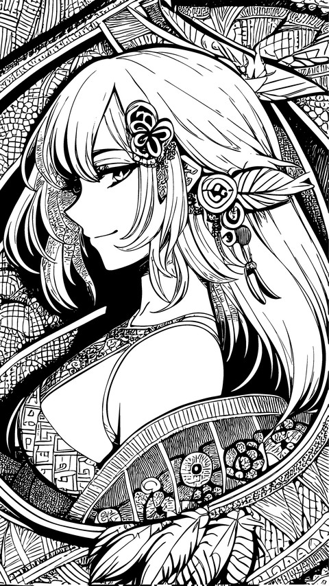 Black and white anime beauty illustration screenshot