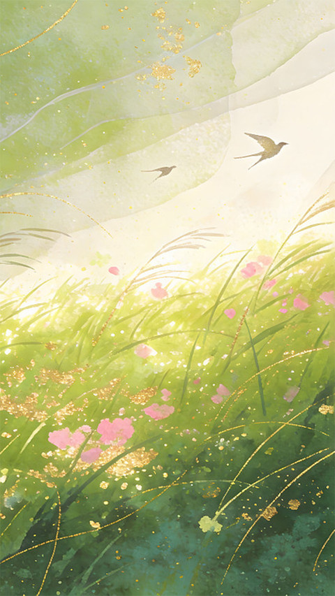 The green fields the gentle breeze and the flying birds screenshot