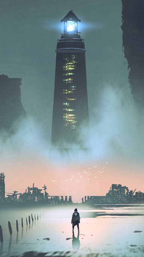 Night Scenery of The Big Lighthouse in Futuristic World screenshot