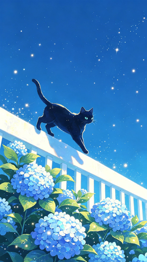 绣球花下 猫与月光 screenshot
