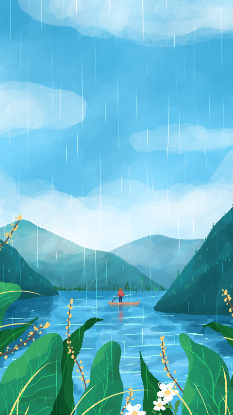 Landscape solar term illustration grain rain vertical screenshot