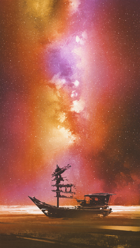 The abandoned boat beneath the milky way screenshot