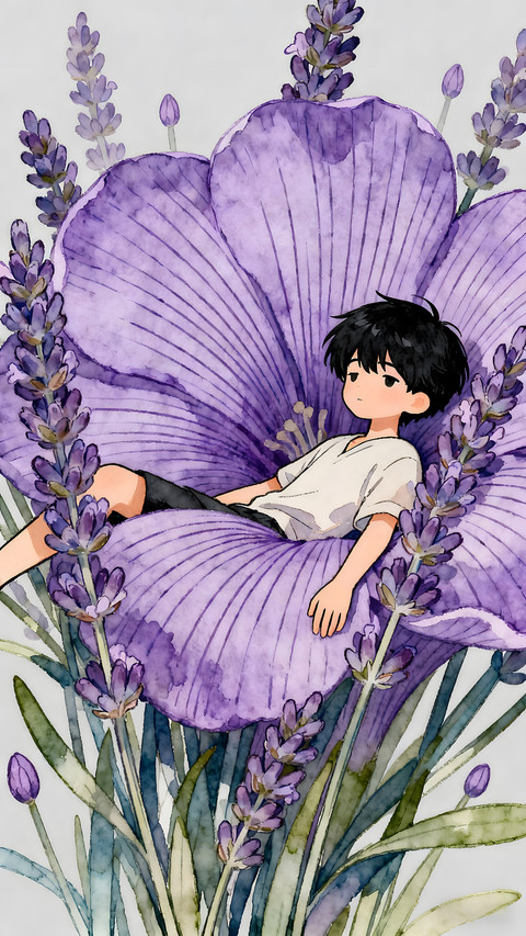 Young man amidst purple flowers screenshot
