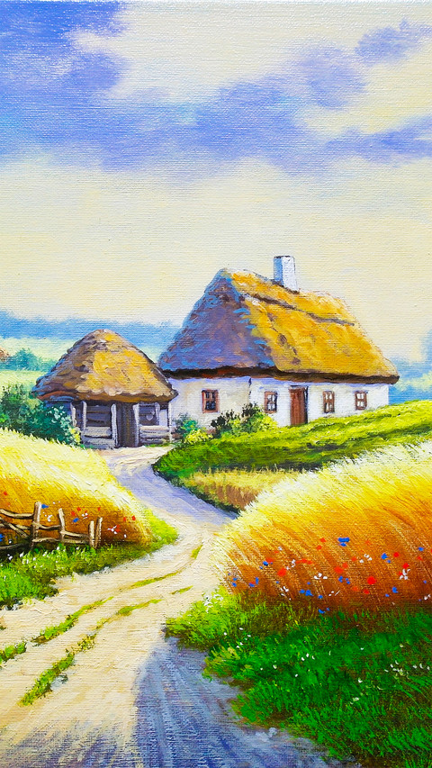 Rural Countryside Farmland Oil Painting screenshot