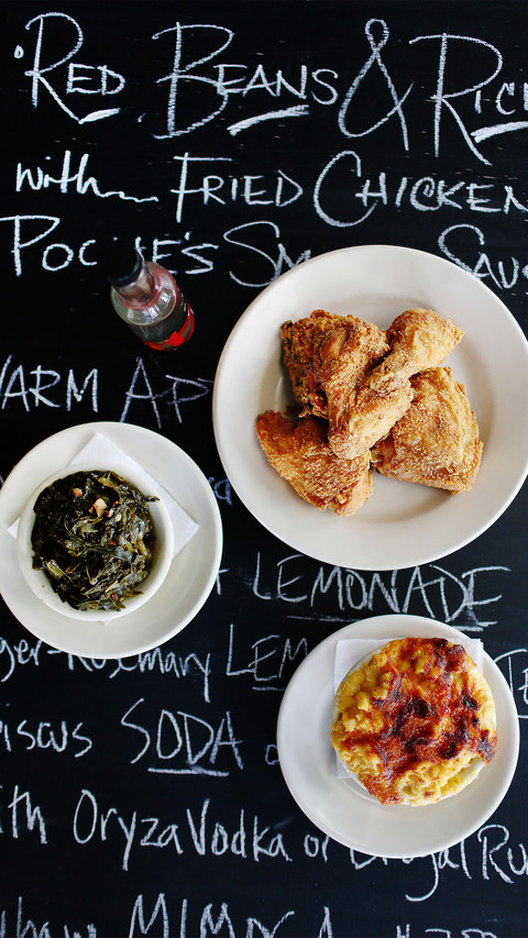 Fried chicken collard greens and mac and cheese screenshot
