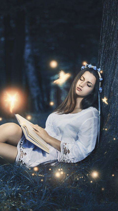 Beautiful Girl Reading in Forest screenshot