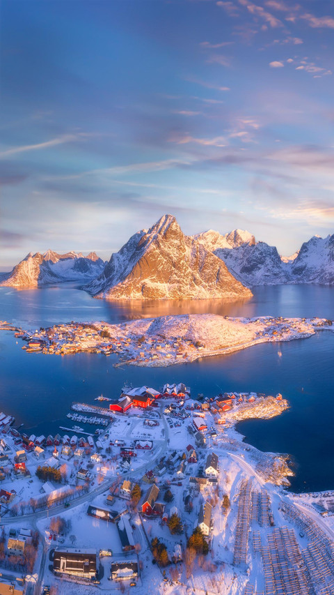 Colorful Landscape with Blue Sea and Snowy Mountains screenshot
