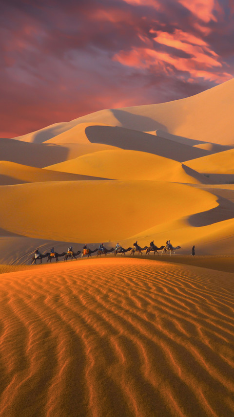 Caravan Of Berbers in Desert On The Background of The Dune screenshot