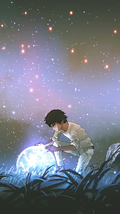 Young Man in White Looking down at the Glowing Little Planet screenshot