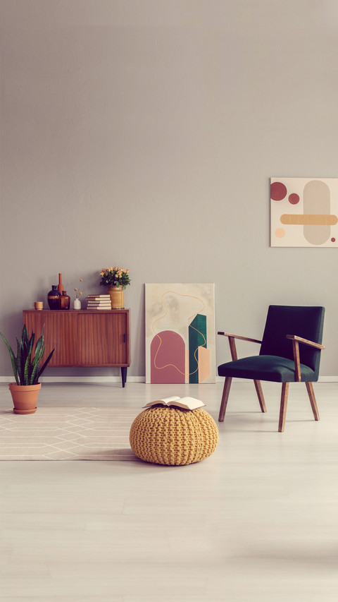 Mid century living room interior design with retro furniture screenshot
