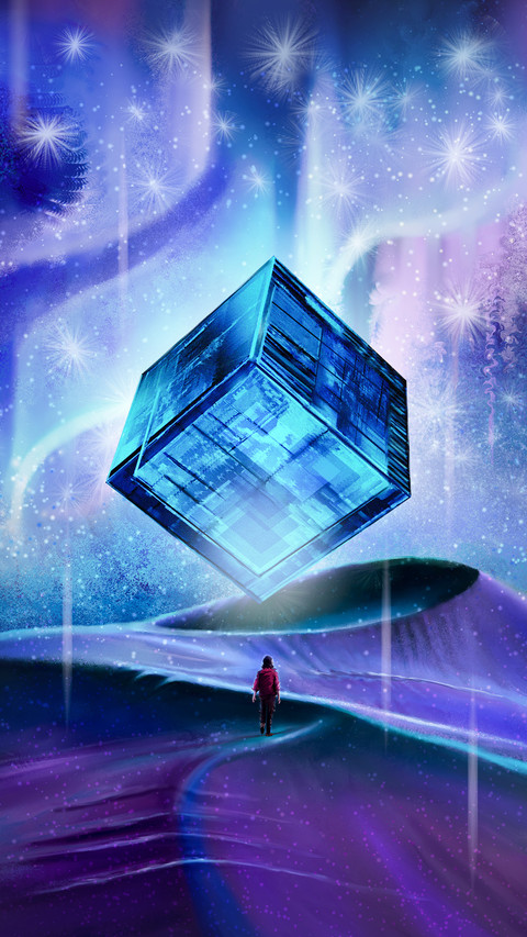 Future Universe Magic Cube and Girl under the Desert Aurora screenshot