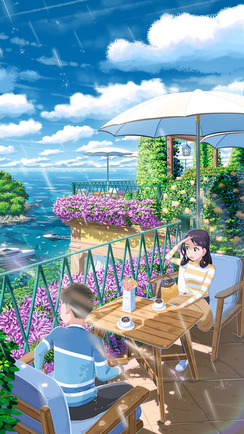 A Couple Drinking Coffee by The Sea screenshot
