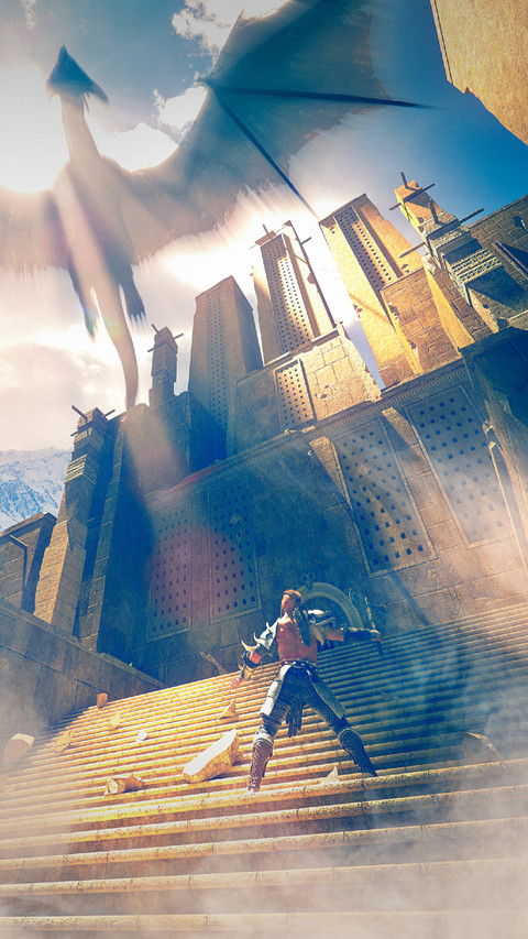 A Warrior Look at A Dragon Which Flying in The Sky screenshot