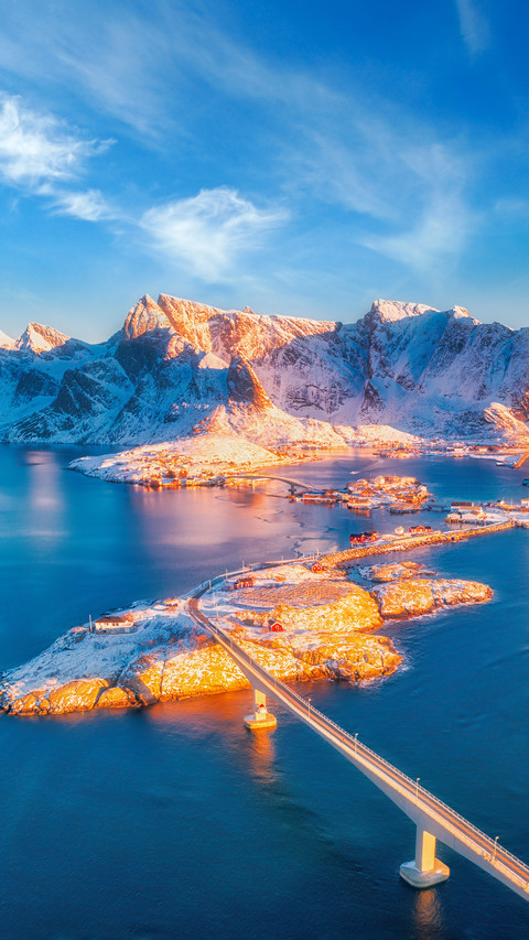Panoramic Landscape with Blue Sea and Snowy Mountains screenshot
