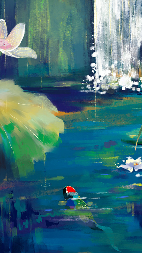 Koi waterfall lotus pond screenshot