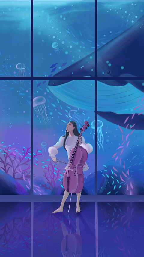 A Girl Playing Cello at The Aquarium screenshot