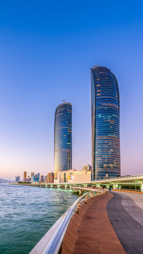 Twin Spiral Towers Reflect Sunset, City Skyline is a Picture screenshot