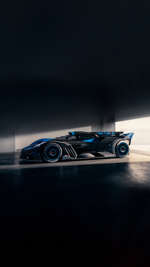 A Blue Bugatti Bolide Hypercar Parked in Garage screenshot