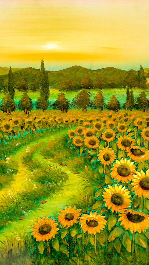 Vintage Oil Painting Depicting Sunflowers screenshot
