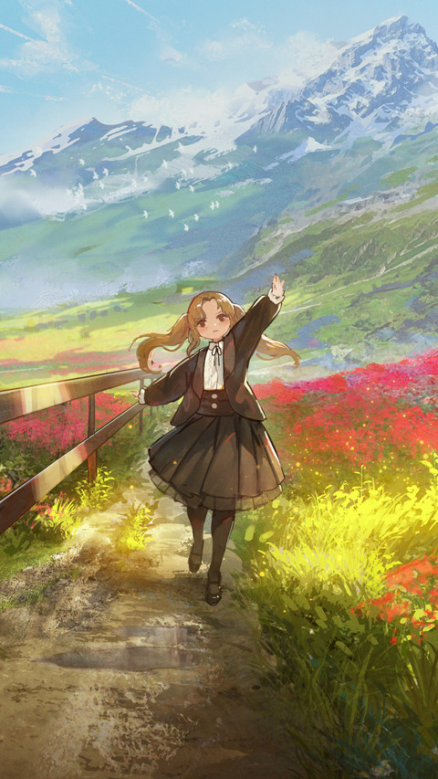 Girl Dancing on The Grass Full of Flowers screenshot