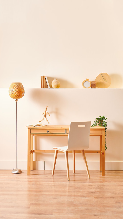 Wooden chair, table, lamp and book style, home decor screenshot