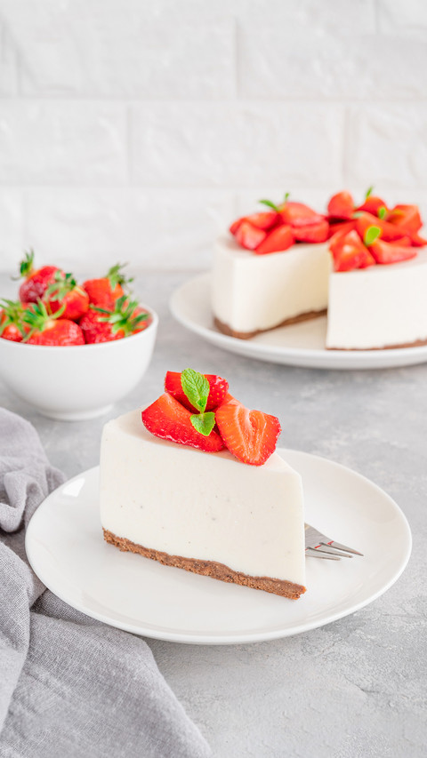 Strawberry-mint cake on a white plate screenshot