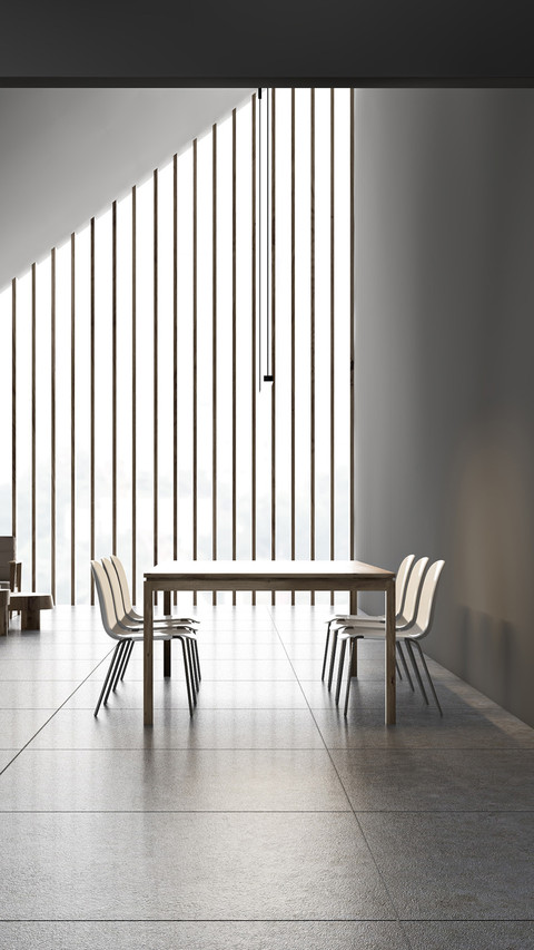 Interior of attic dining room with gray walls screenshot