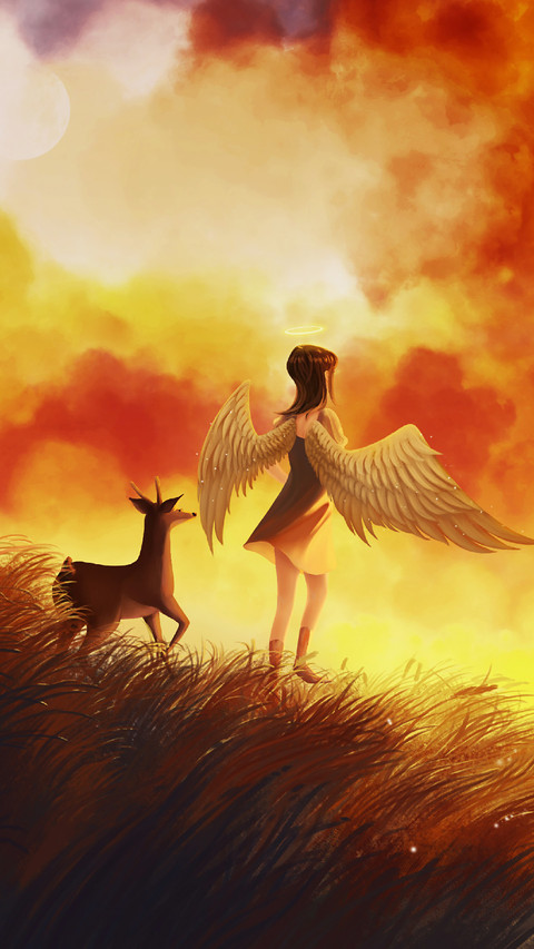Angel And Deer Under Beautiful Clouds screenshot