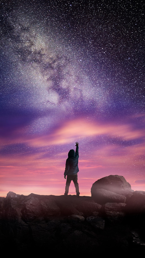 Man Raised His Hand Standing Alone Under The Stars screenshot