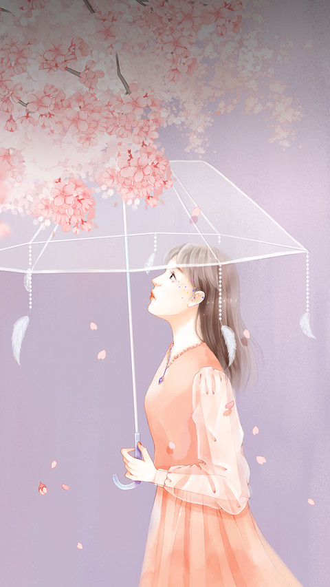 Girl With Umbrella Standing Under Flowers screenshot