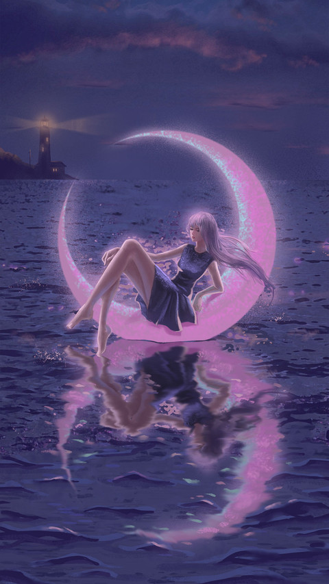 The figure under the sea and the moon screenshot