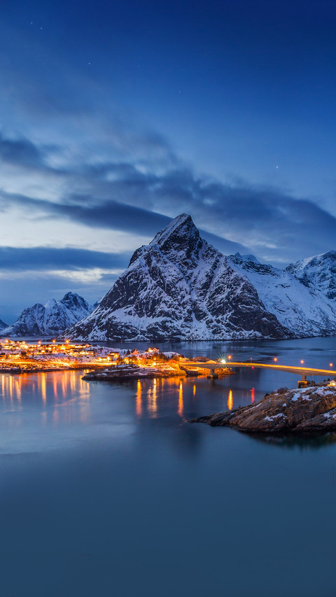 Norway at blue hour seen from the hill in front screenshot