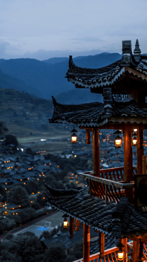 Night View of Qianhu Miao Village Buildings in Guizhou screenshot