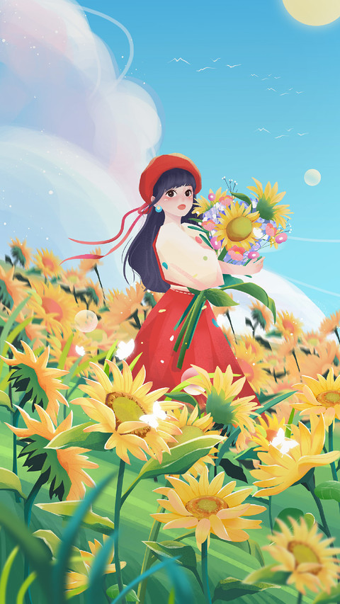 Beautiful Girl Holding Sunflower in Her Arms screenshot