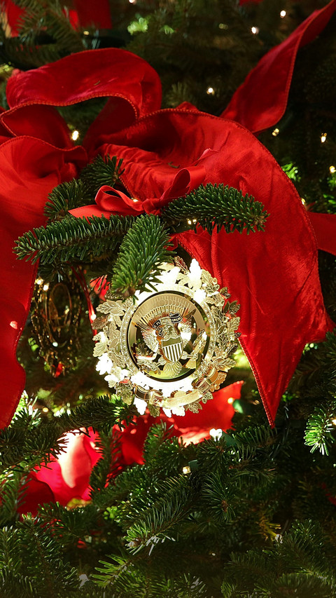 Exposed christmas decorations inside the white house to screenshot