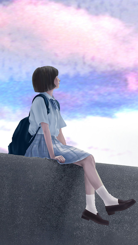 Girl Sitting on The Steps Looking to The Sky screenshot