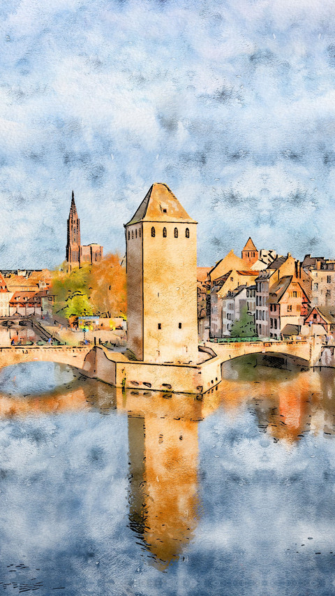 Hazy reflection watercolor landscape painting screenshot